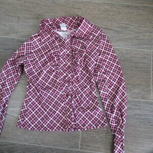 Paper Doll Burgundy Check Button-Up Top